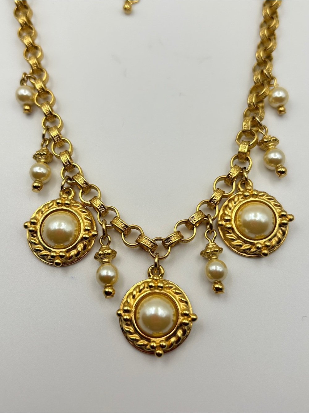 JBK Gold Tone Faux Pearl Charm Necklace